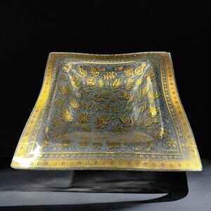 Vintage 1960 Georges Briard Square Glass Dish Plate Centerpiece Decor Signed VTG